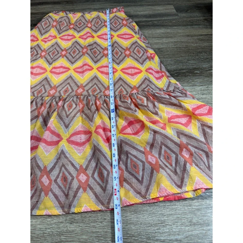 Mlle Gabrielle Tiered Maxi Skirt Womens Small Yellow Pink Geometric Print Ruffle